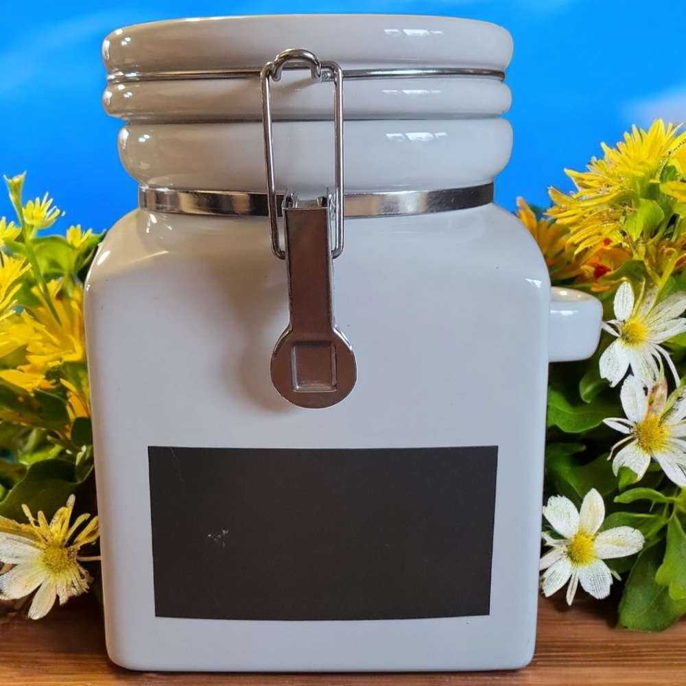 White Stoneware Canister Jar Stainless Steel Latch Air Tight Sealing Lid